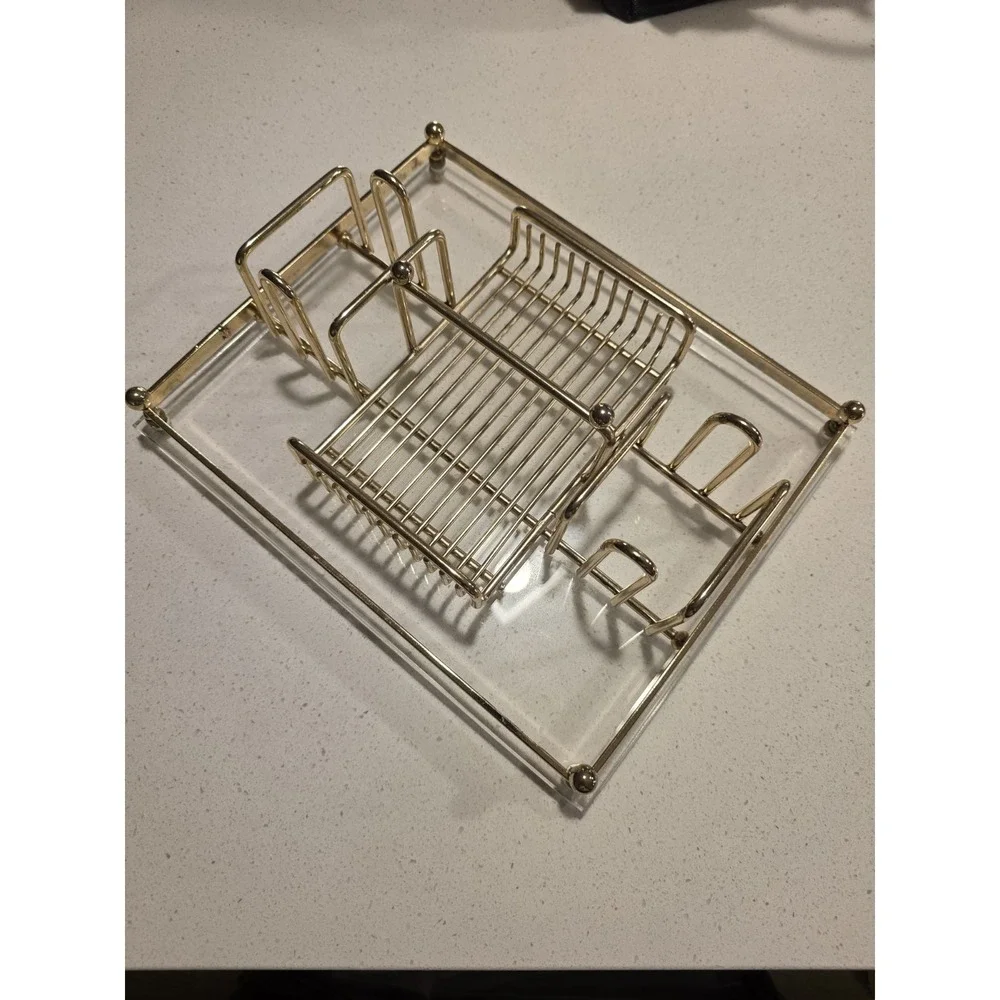 Vintage‎ MCM Gold Tone Metal & Lucite MAKE-UP Silverware Buffett Caddy Tray